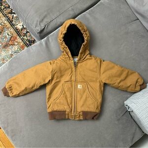 Carhartt Kids Tan Hooded Quilted Lined Workwear Jacket Size 3T